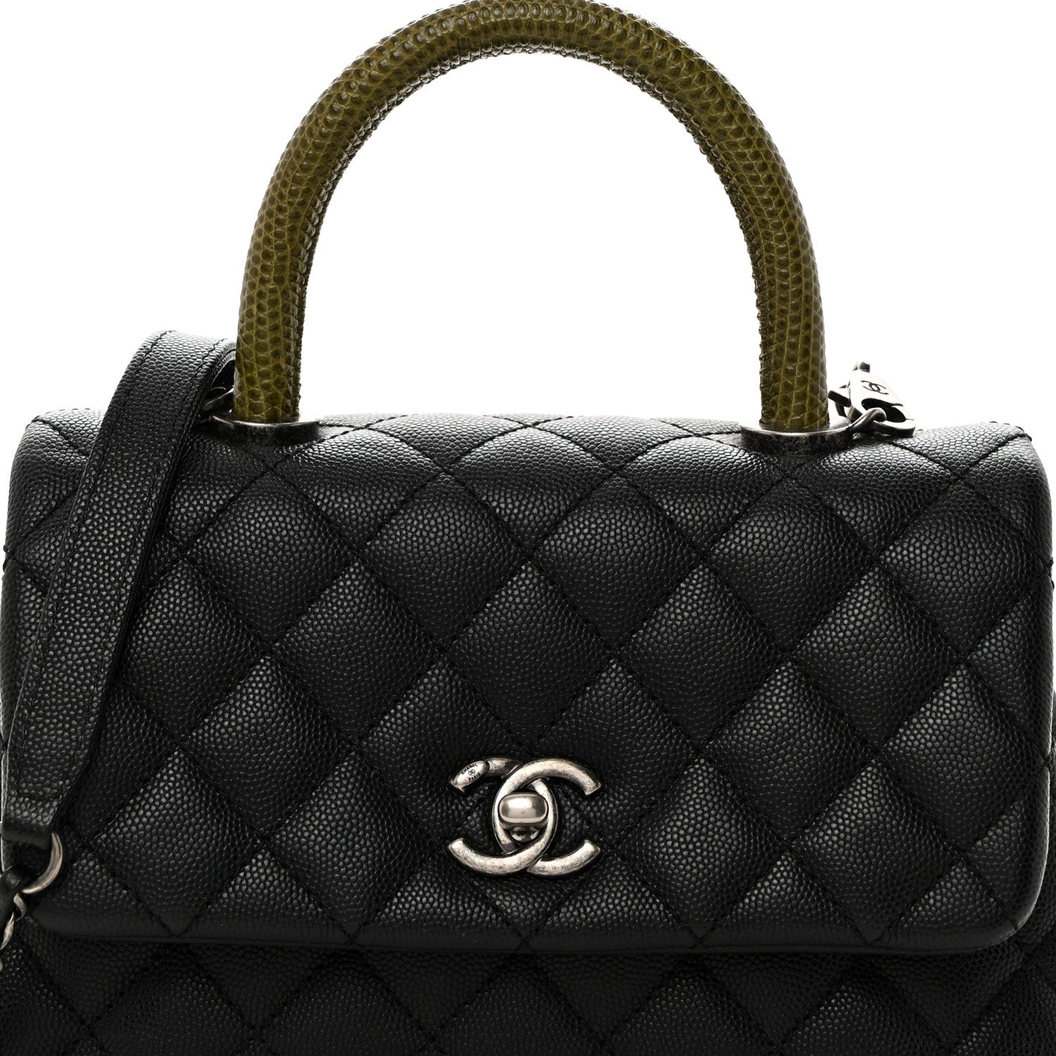 Chanel Caviar Lizard Quilted Mini Coco Handle Flap Black Khaki 8 of 10