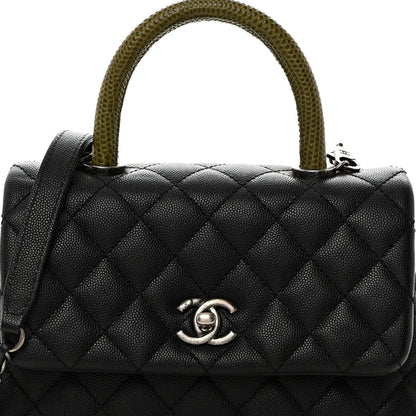 Chanel Caviar Lizard Quilted Mini Coco Handle Flap Black Khaki 8 of 10
