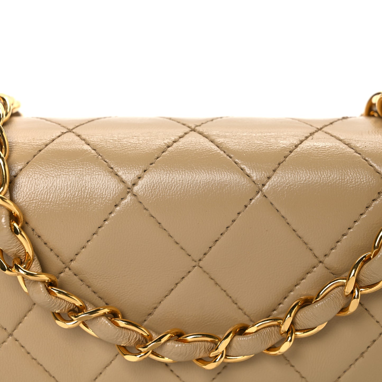 Lambskin Quilted Mini Square Flap Beige