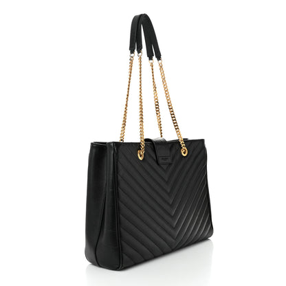 Saint Laurent Grain De Poudre Matelasse Chevron Monogram Shopping Bag Black 3 of 14