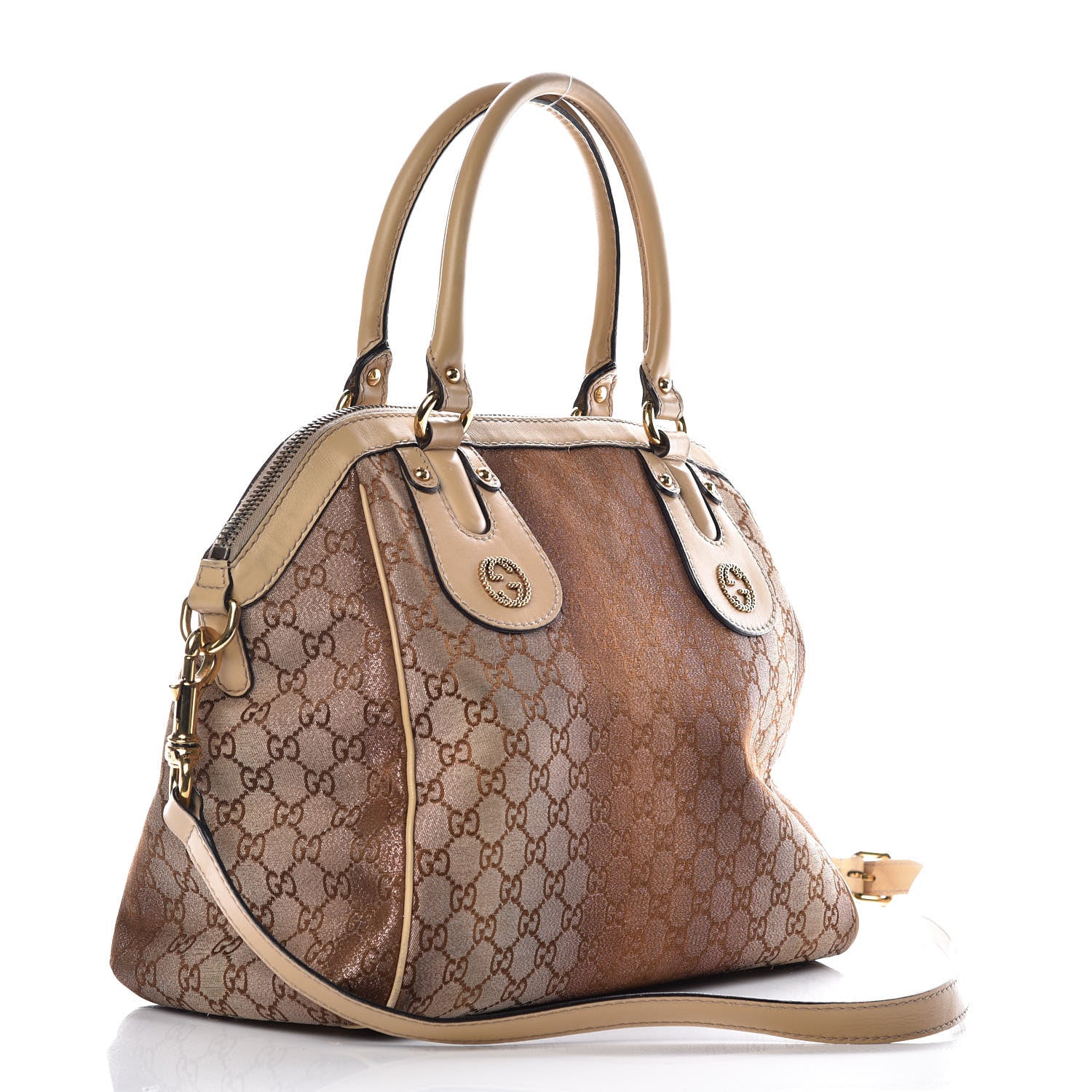 Gucci Monogram Lurex Medium Scarlett Studded Interlocking G Top Handle Bag Bronze 3 of 21