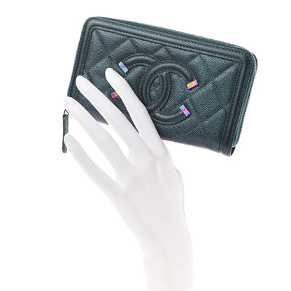 Chanel Iridescent Caviar Quilted Medium Filigree Zip Around Wallet Dark Turquoise 2 of 12