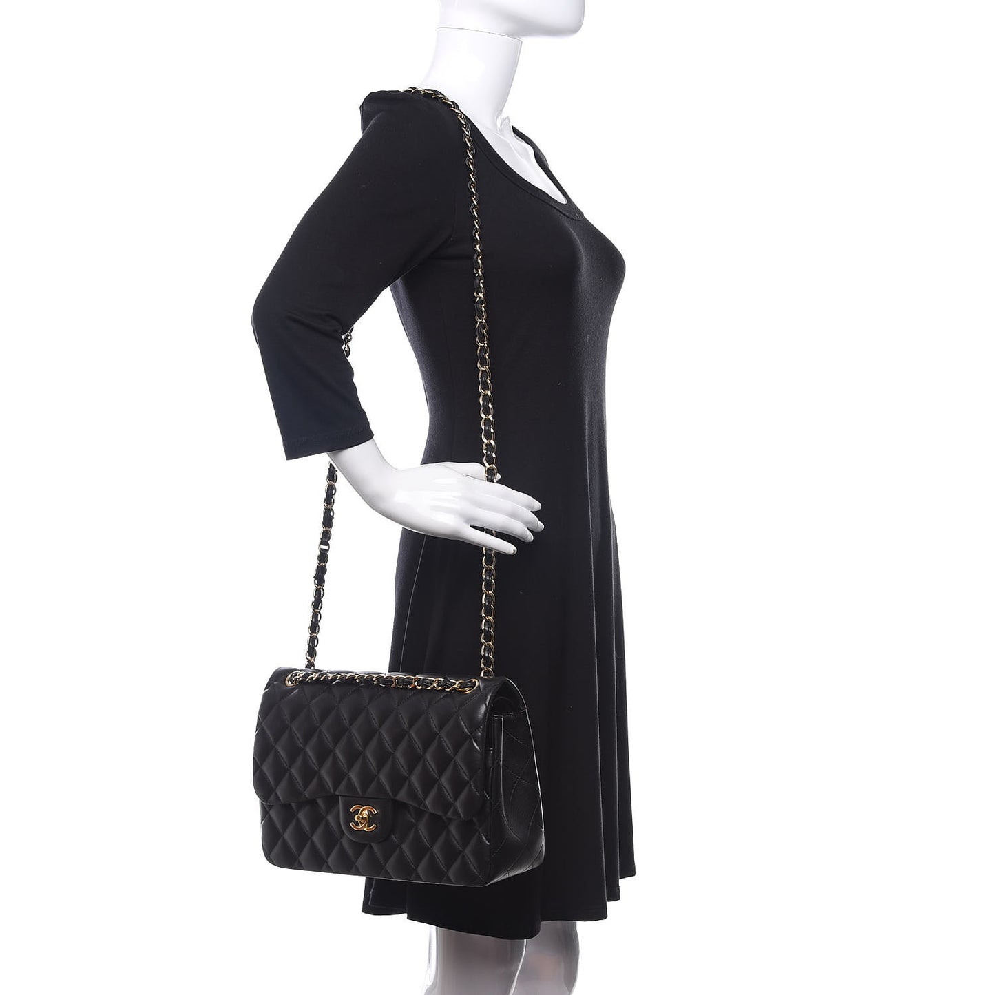 Lambskin Quilted Jumbo Double Flap Black