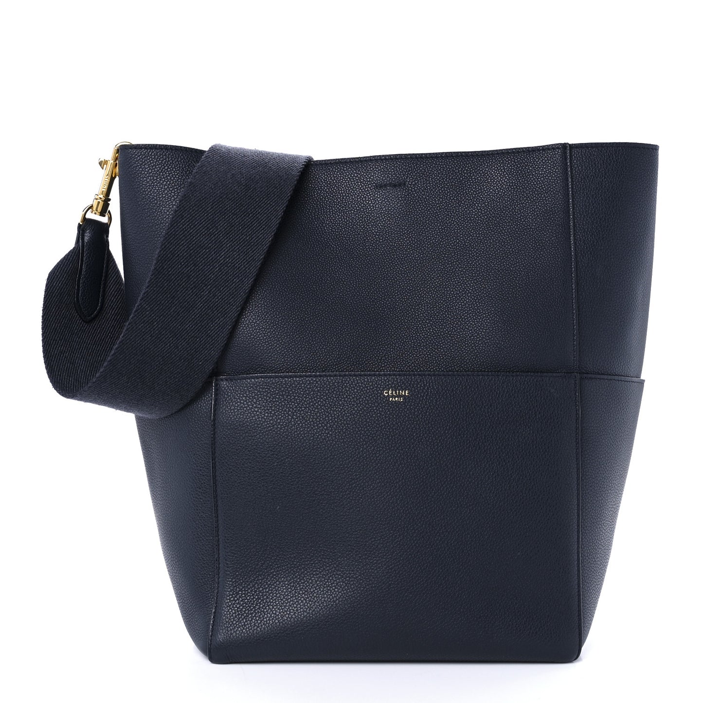 Soft Grained Calfskin Sangle Bucket Bag Navy Blue