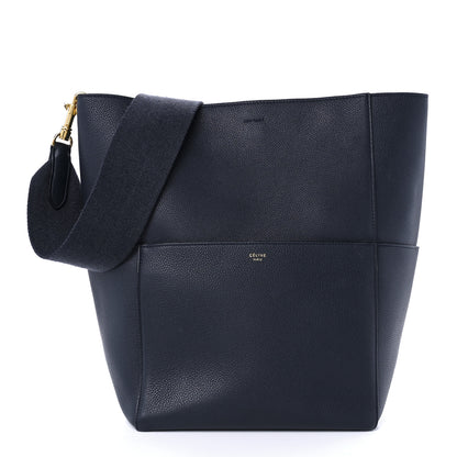 Celine Soft Grained Calfskin Sangle Bucket Bag Navy Blue 1 of 10