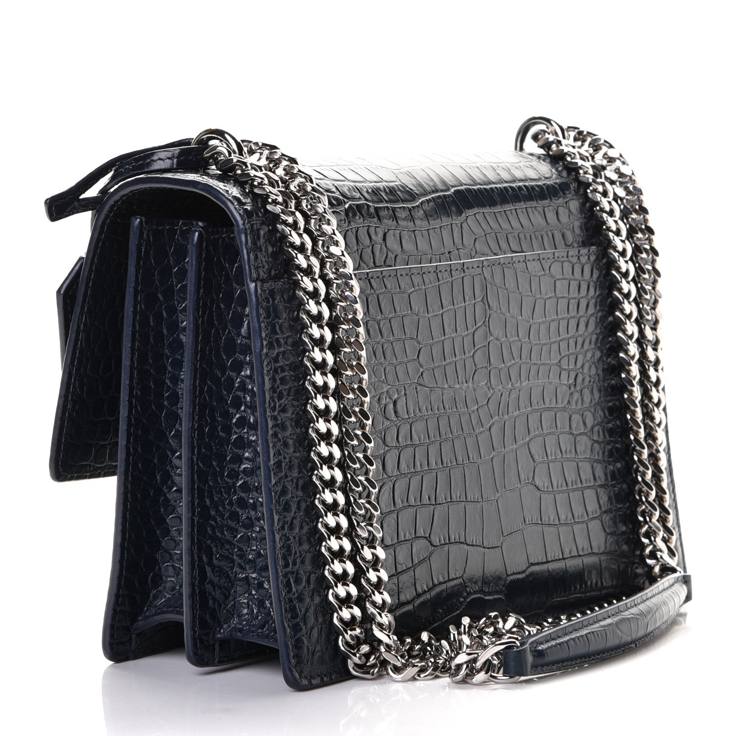 Saint Laurent Calfskin Crocodile Embossed Medium Monogram Sunset Navy 2 of 5