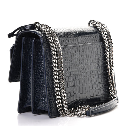 Saint Laurent Calfskin Crocodile Embossed Medium Monogram Sunset Navy 2 of 5