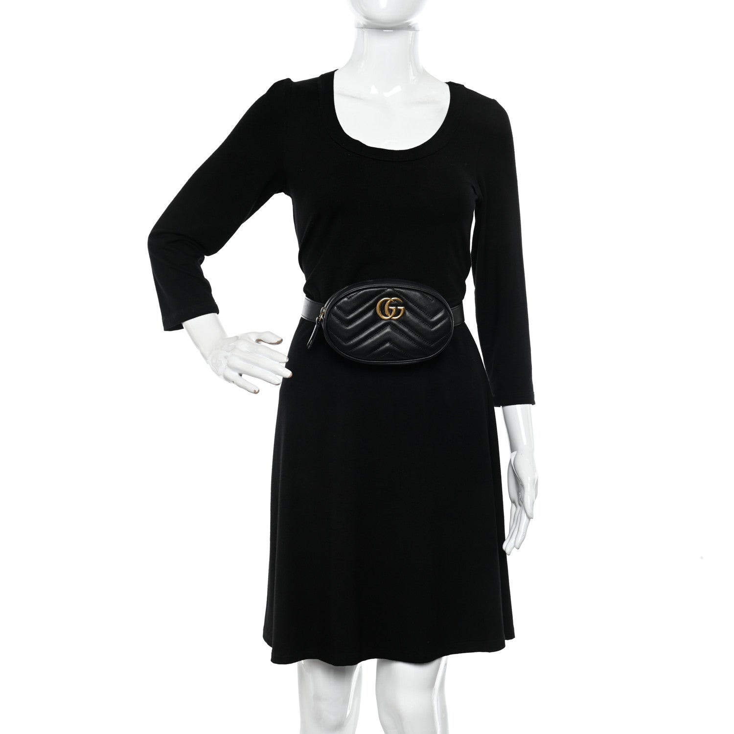 Gucci Calfskin Matelasse GG Marmont Belt Bag 85 34 Black 2 of 11