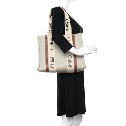 Chloe Cotton Calfskin Medium Woody Ribbon Tote White Brown 2 of 13