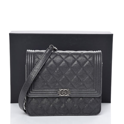 Chanel Caviar Quilted Square Boy Wallet On Chain WOC Charcoal 11 of 11