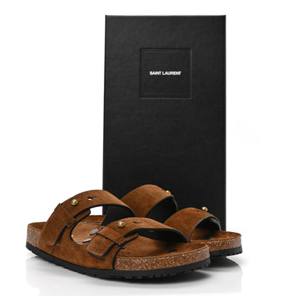 Saint Laurent Suede Jimmy 2Bridle Cross Slides 37 Brown 9 of 9