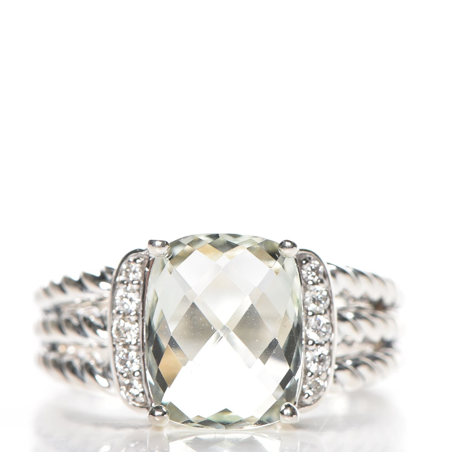 Sterling Silver Diamond Prasiolite 10mm Petite Wheaton Ring 53 6.5