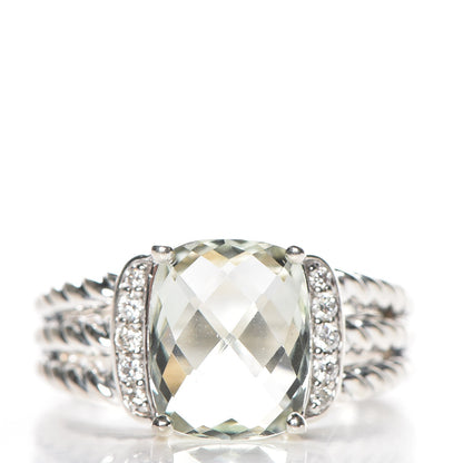 David Yurman Sterling Silver Diamond Prasiolite 10mm Petite Wheaton Ring 53 6.5 1 of 5