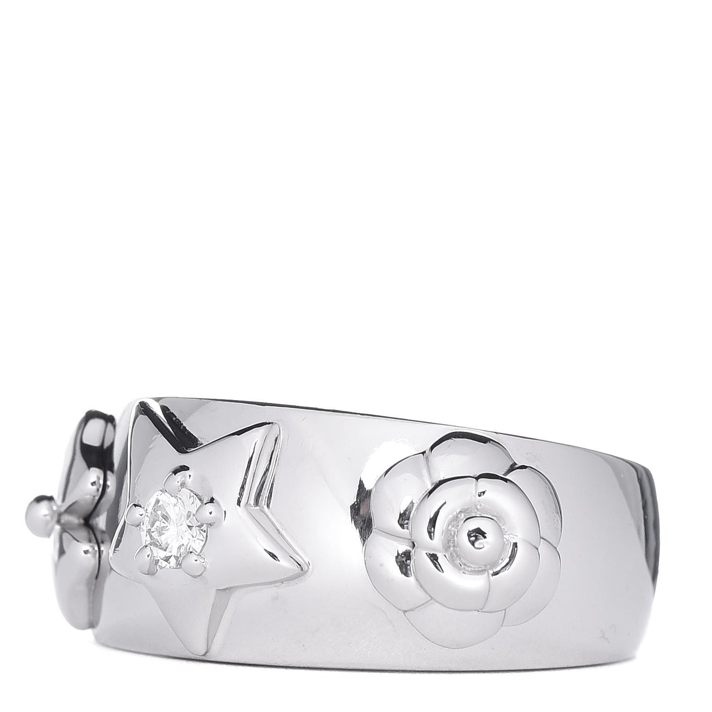 18K White Gold Diamond Camelia Band Ring 52 6