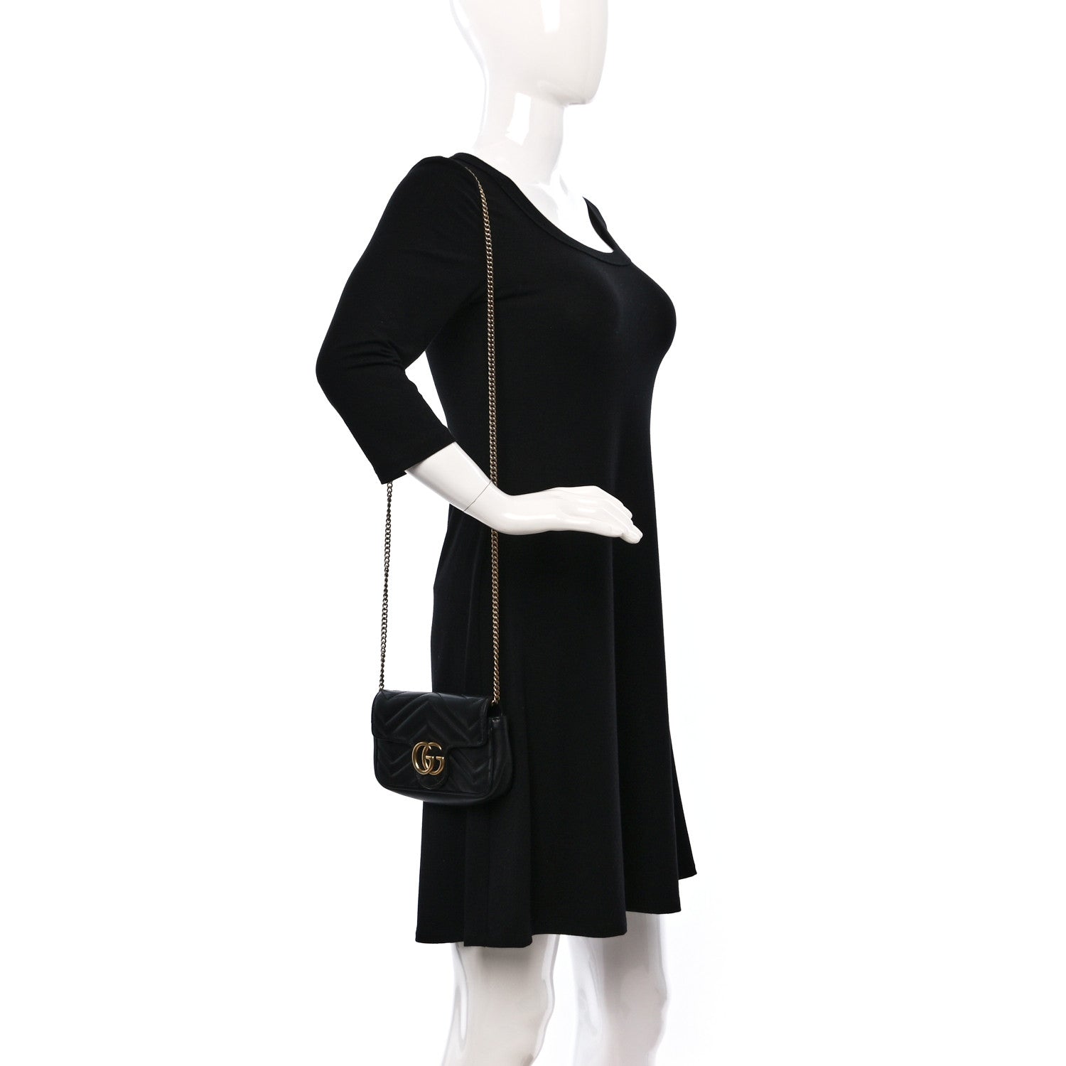 Gucci Calfskin Matelasse Super Mini GG Marmont Shoulder Bag Black 2 of 11