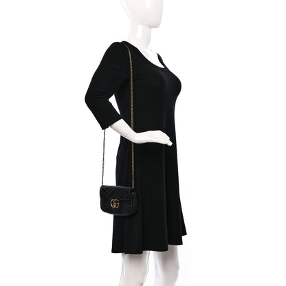 Gucci Calfskin Matelasse Super Mini GG Marmont Shoulder Bag Black 2 of 11
