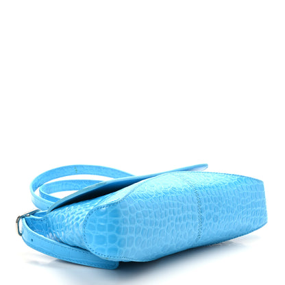 Balenciaga Shiny Super Supple Calfskin Crocodile Embossed Small XX Flap Stretch Bag Cyan 4 of 9