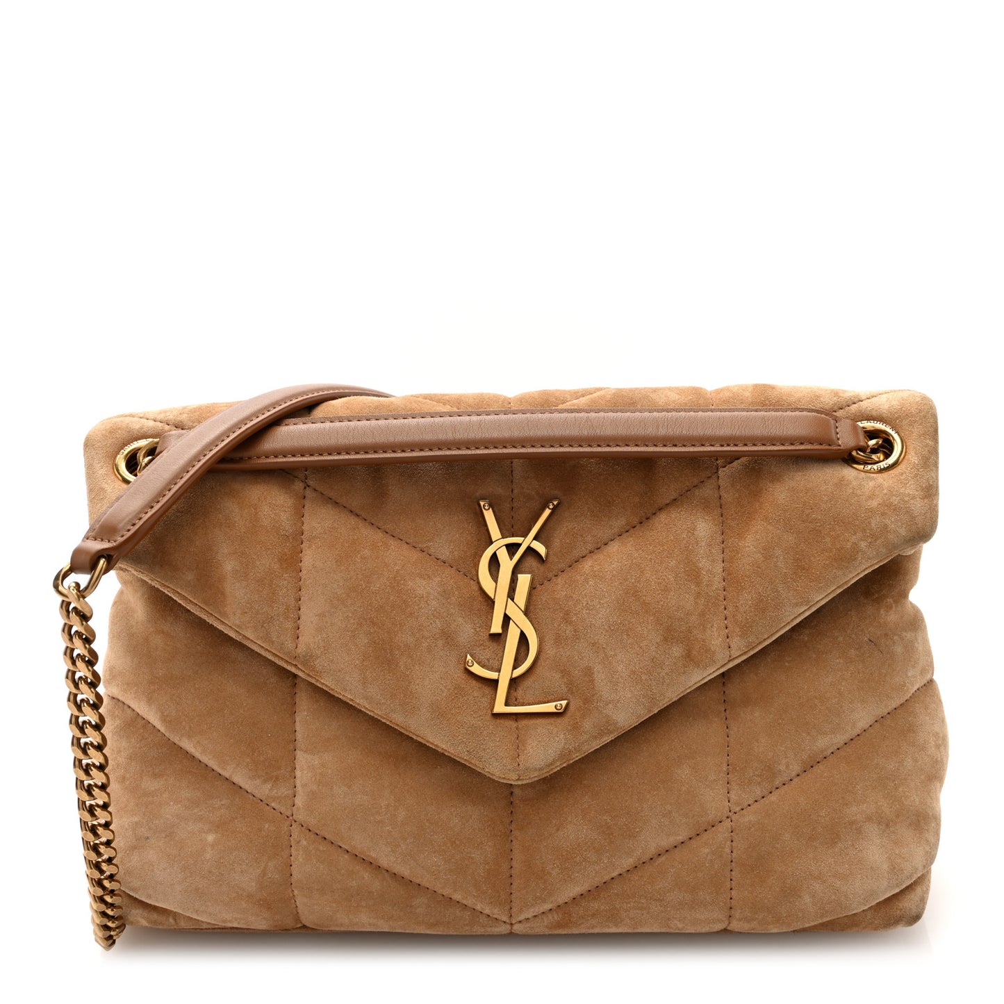 Suede Calfskin Quilted Small Loulou Puffer Monogram Chain Satchel Cinnamon