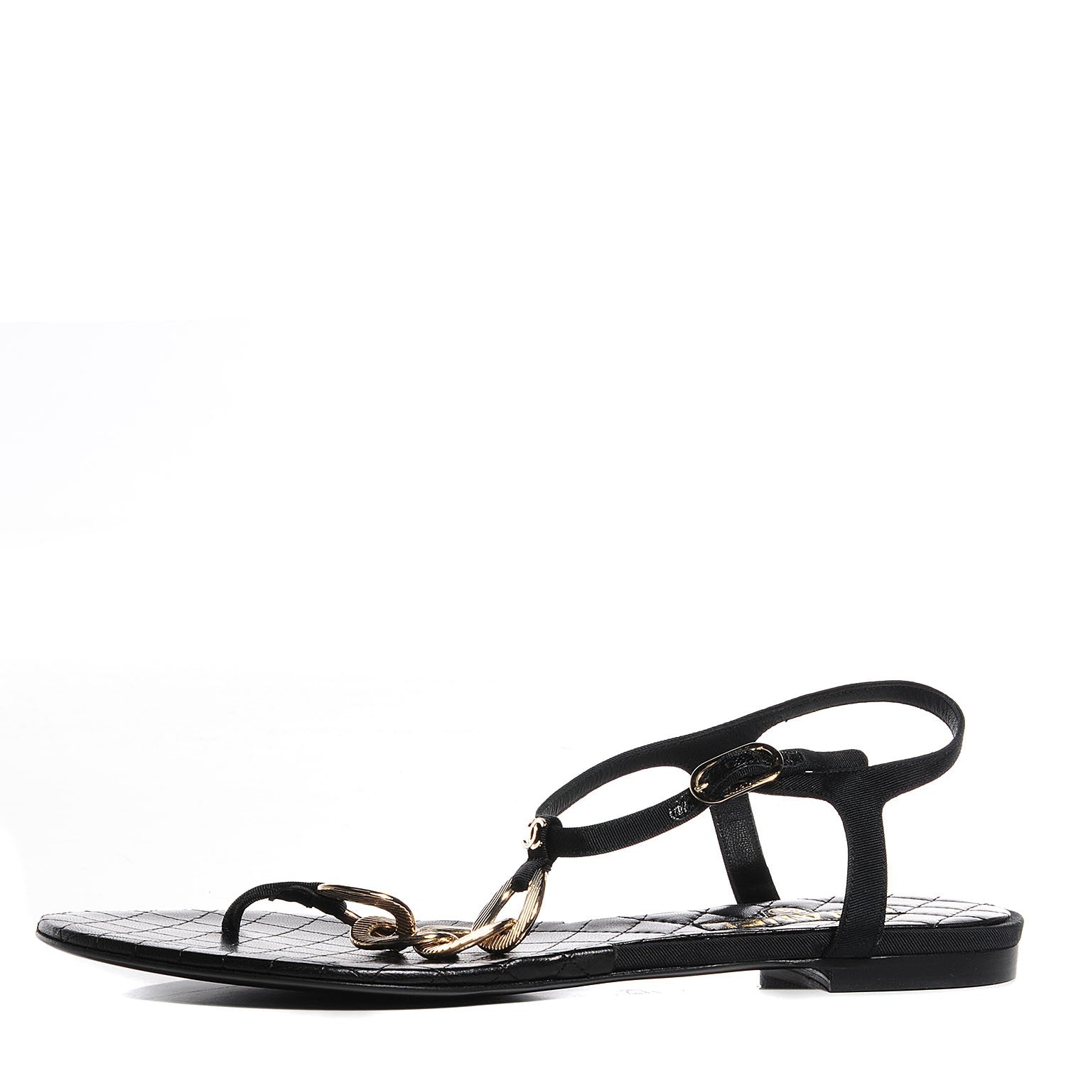 Chanel Leather CC Chain Thong Sandals 39.5 Black Gold 1 of 7