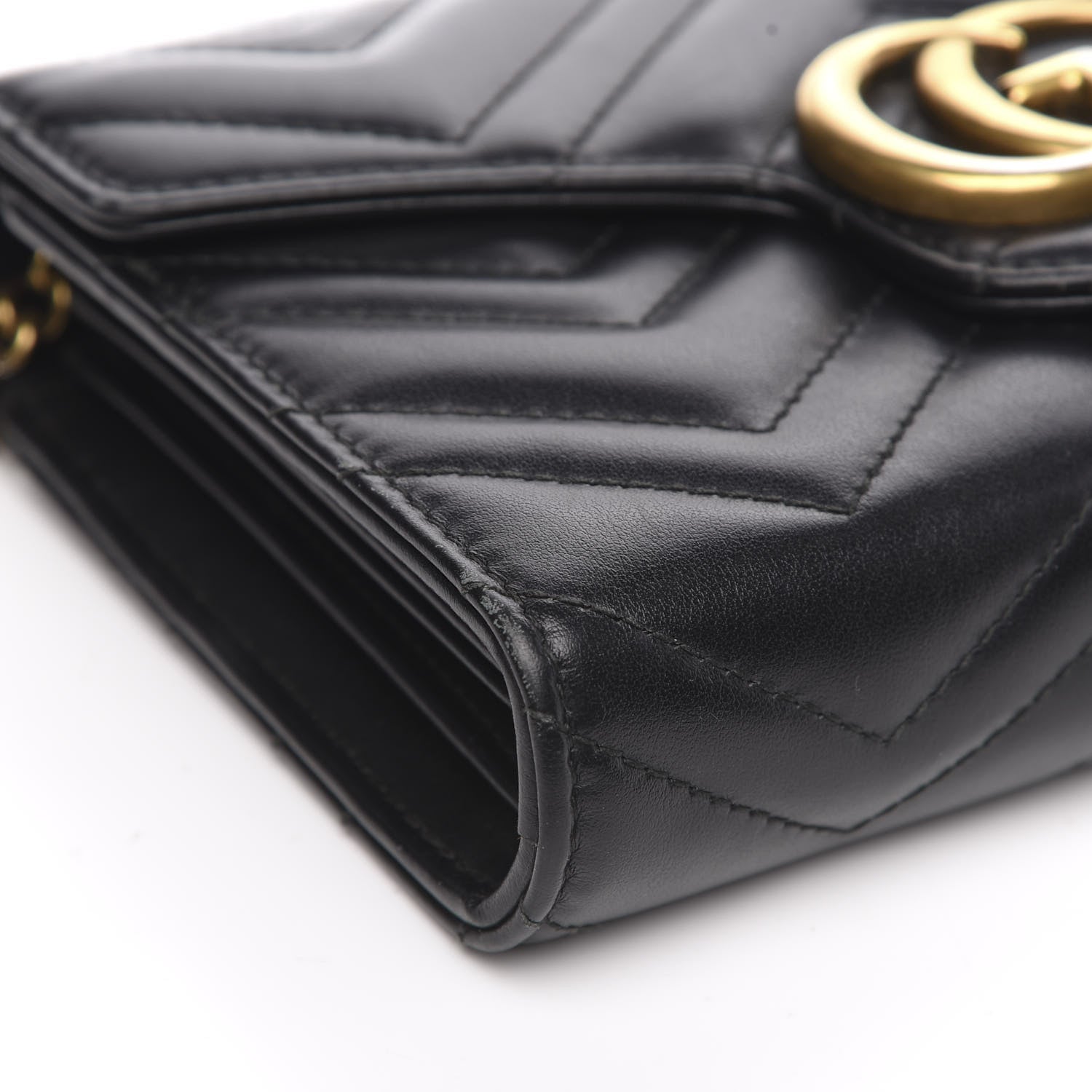 Gucci Calfskin Matelasse GG Marmont Chain Wallet Black 9 of 12