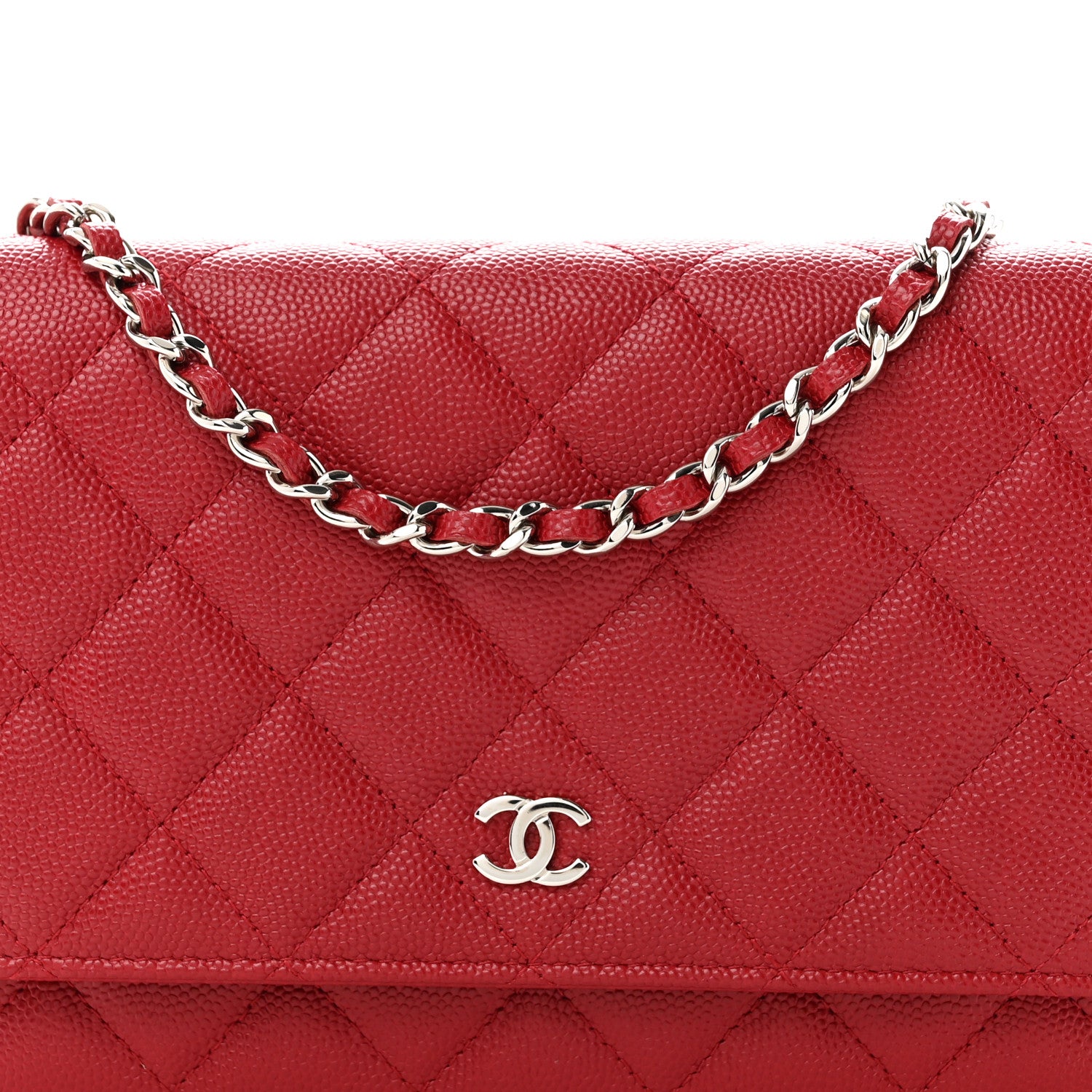 Chanel Caviar Quilted Wallet on Chain WOC Red 9 of 12