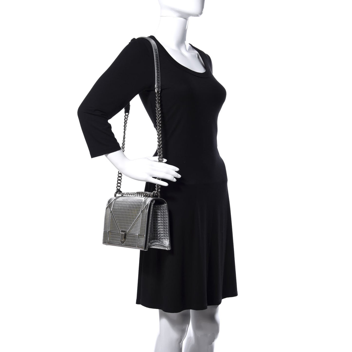 Metallic Patent Micro-Cannage Medium Diorama Flap Bag Silver