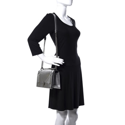 Christian Dior Metallic Patent Micro-Cannage Medium Diorama Flap Bag Silver 2 of 8