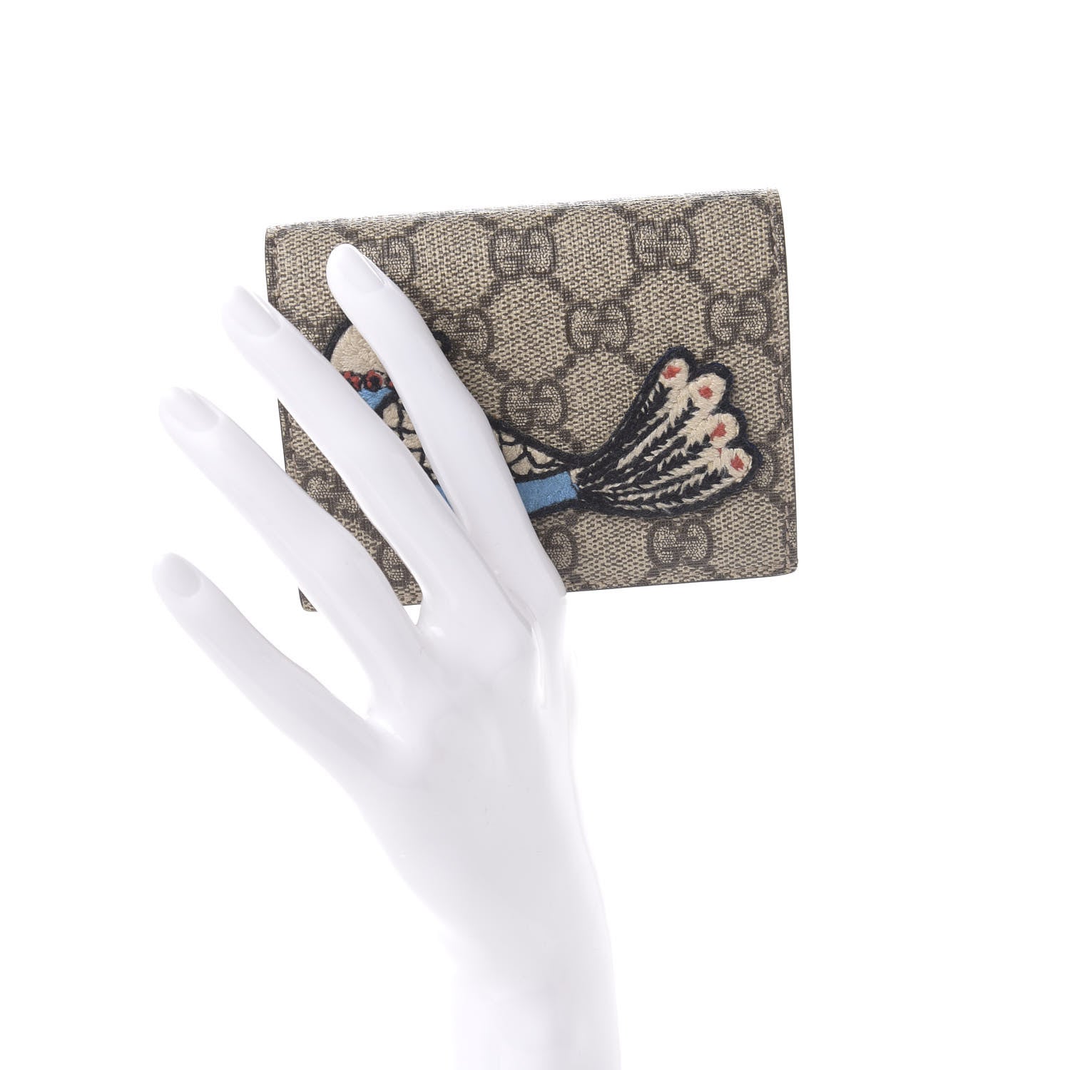 Gucci GG Supreme Monogram Bird Embroidered Card Case Beige 2 of 7