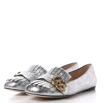 Gucci Galassia GG Marmont Fringe Flats 36.5 Argento 3 of 9