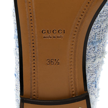 Gucci Wool Tweed Horsebit Womens Jordaan Loafers 36.5 Light Blue White Mystic White 8 of 8