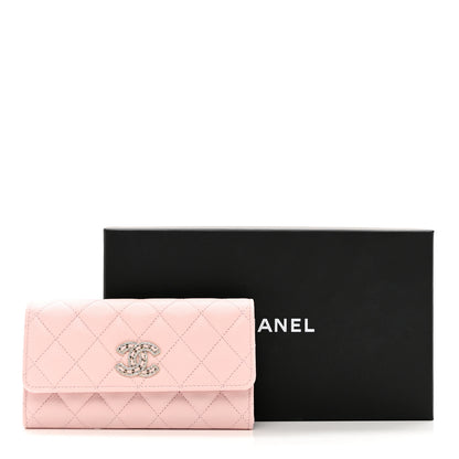 Chanel Caviar Quilted Crystal CC Large Gusset Flap Wallet Pink 8 of 8