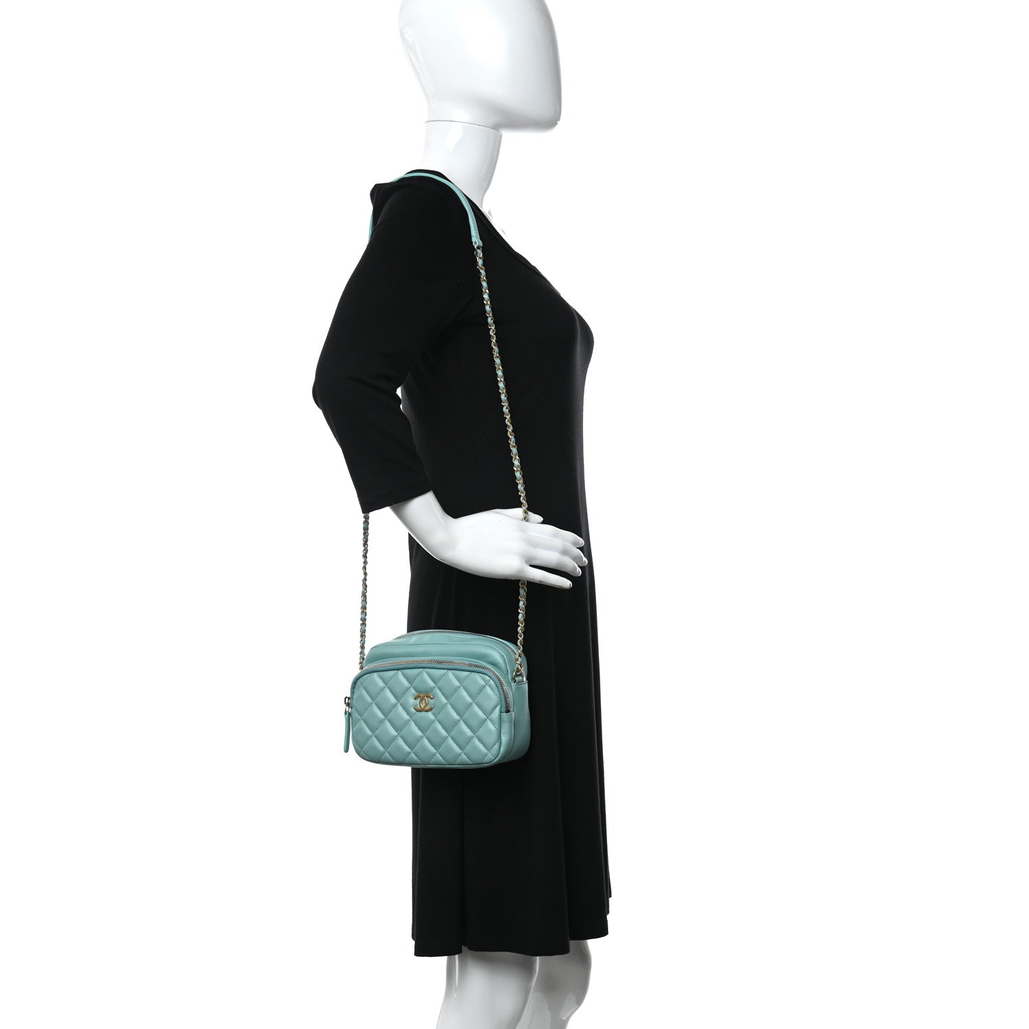Chanel Calfskin Quilted Day Trips Camera Case Turquoise 2 of 11