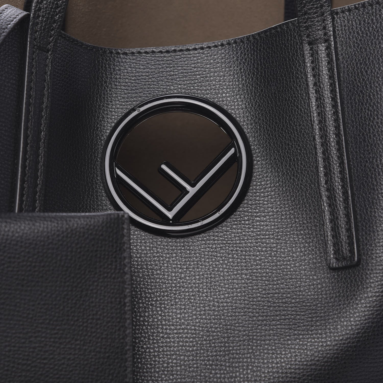 Fendi Vitello Vienna Enamel F is Fendi Shopping Tote Black Taupe 8 of 10