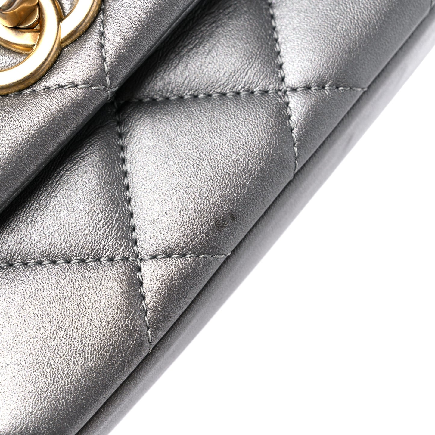 Metallic Lambskin Quilted Small Side Note Flap Grey
