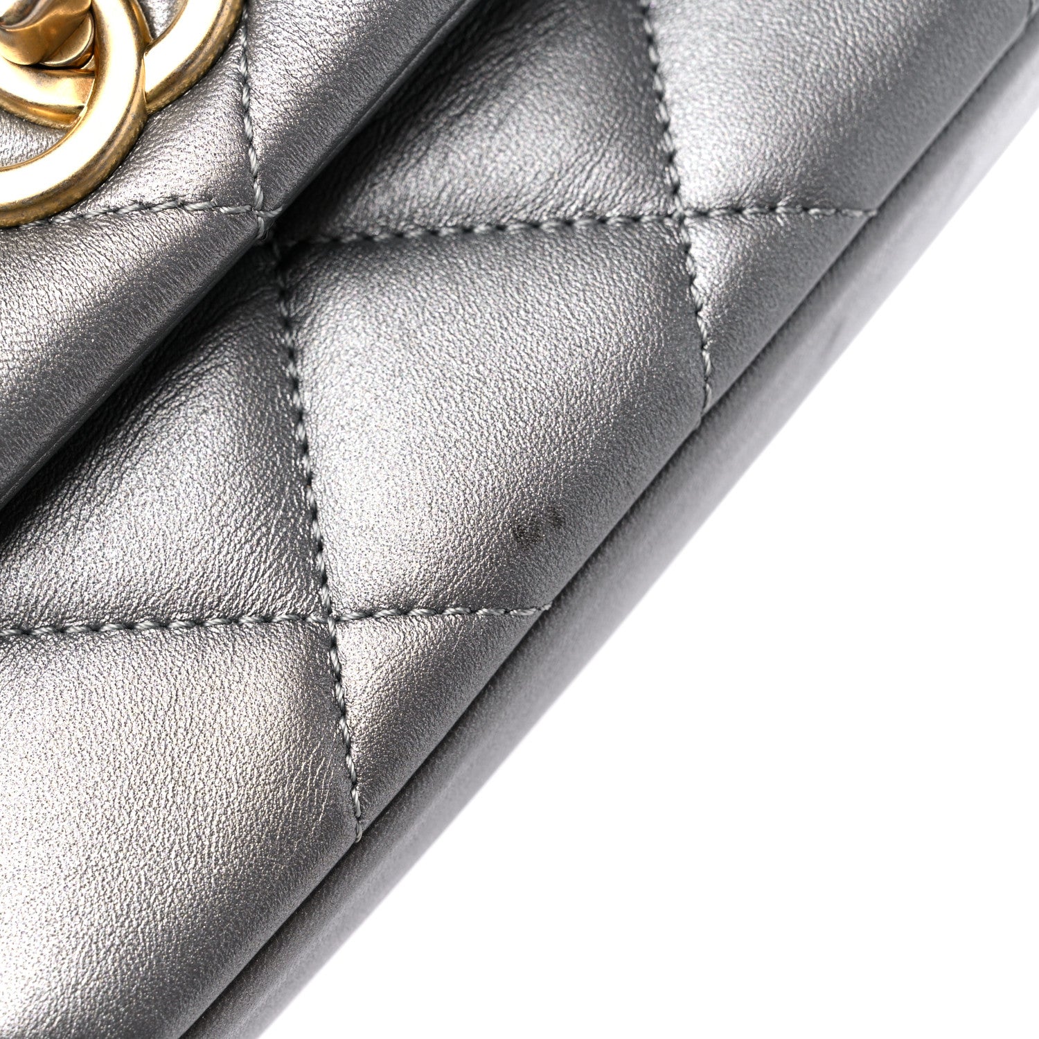 Chanel Metallic Lambskin Quilted Small Side Note Flap Grey 11 of 11