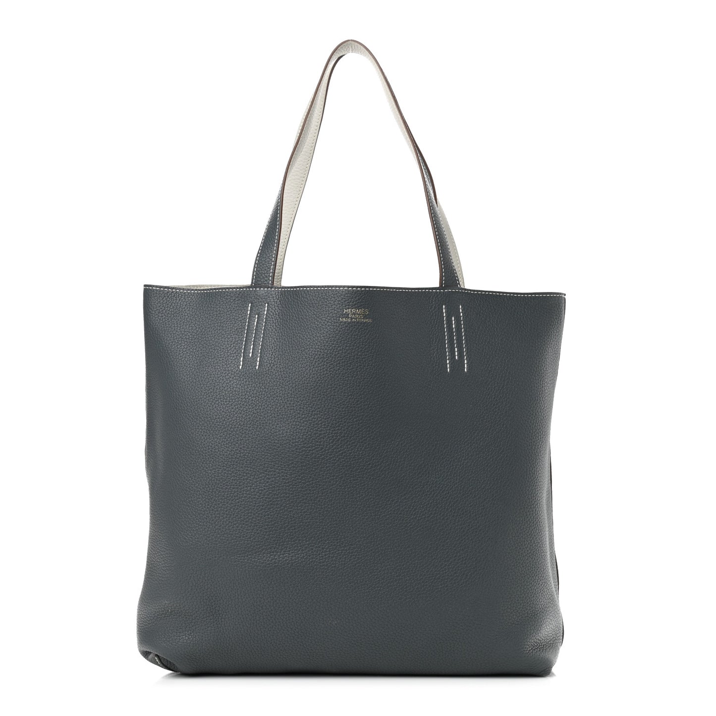 Taurillon Clemence Double Sens 36 Reversible Tote Gris Perle Bleu Orage