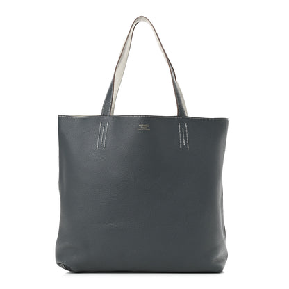 Hermes Taurillon Clemence Double Sens 36 Reversible Tote Gris Perle Bleu Orage 1 of 17