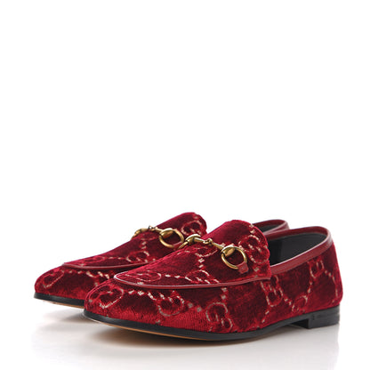 Gucci Velvet Malaga Kid GG Monogram Horsebit Womens Jordaan Loafers 35 Red Cipria Romantic Cerise 3 of 10