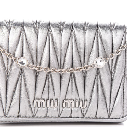 Miu Miu Nappa Matelasse Crystal Chain Card Holder Cromo 7 of 9