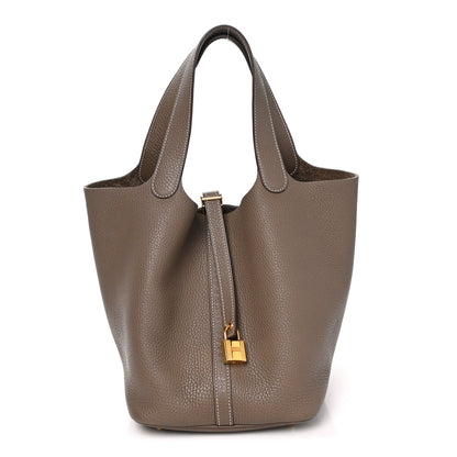 Hermes Taurillon Clemence Picotin Lock 22 MM Etoupe 1 of 10