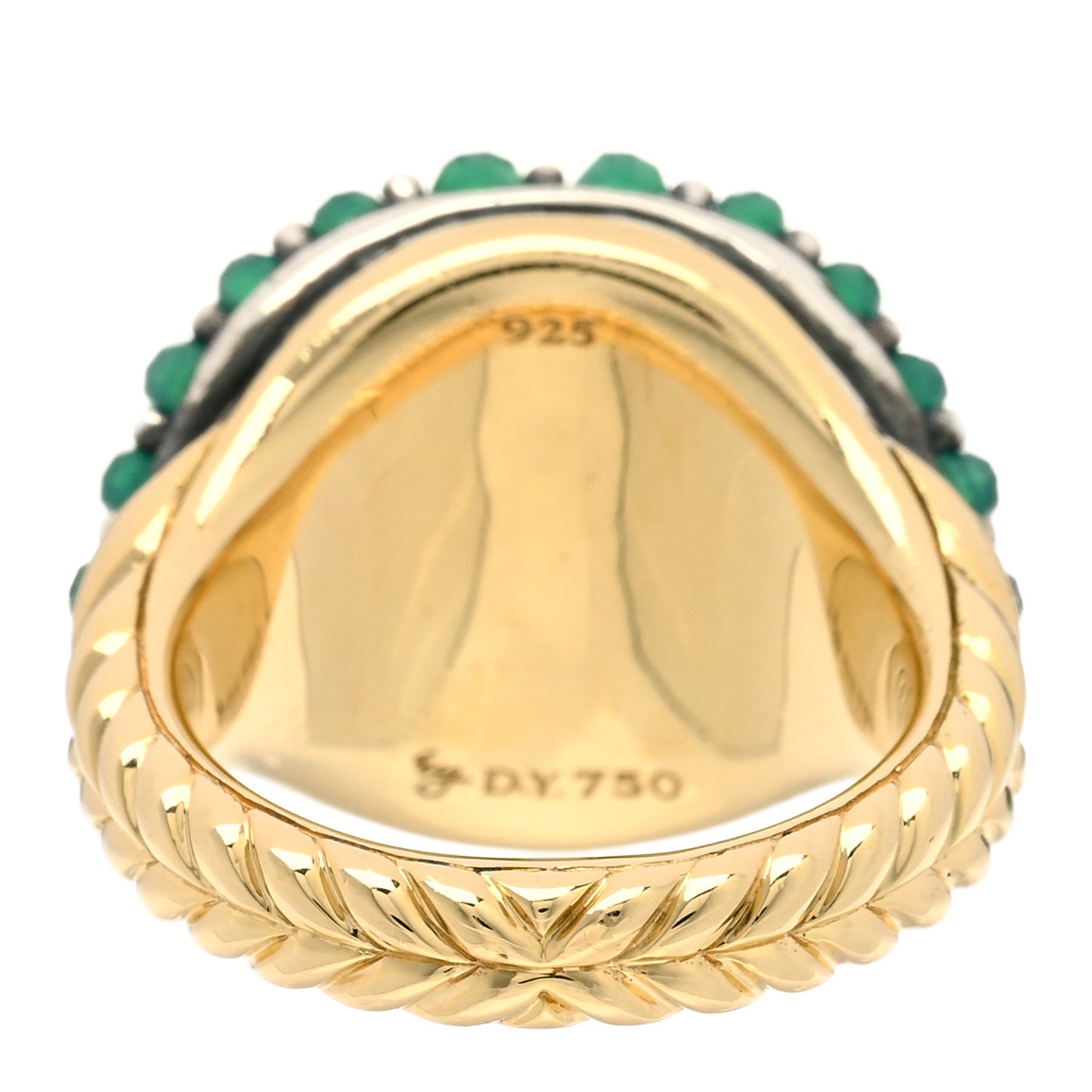 18K Yellow Gold Sterling Silver Green Onyx Osetra Pinky Ring 45 3.25