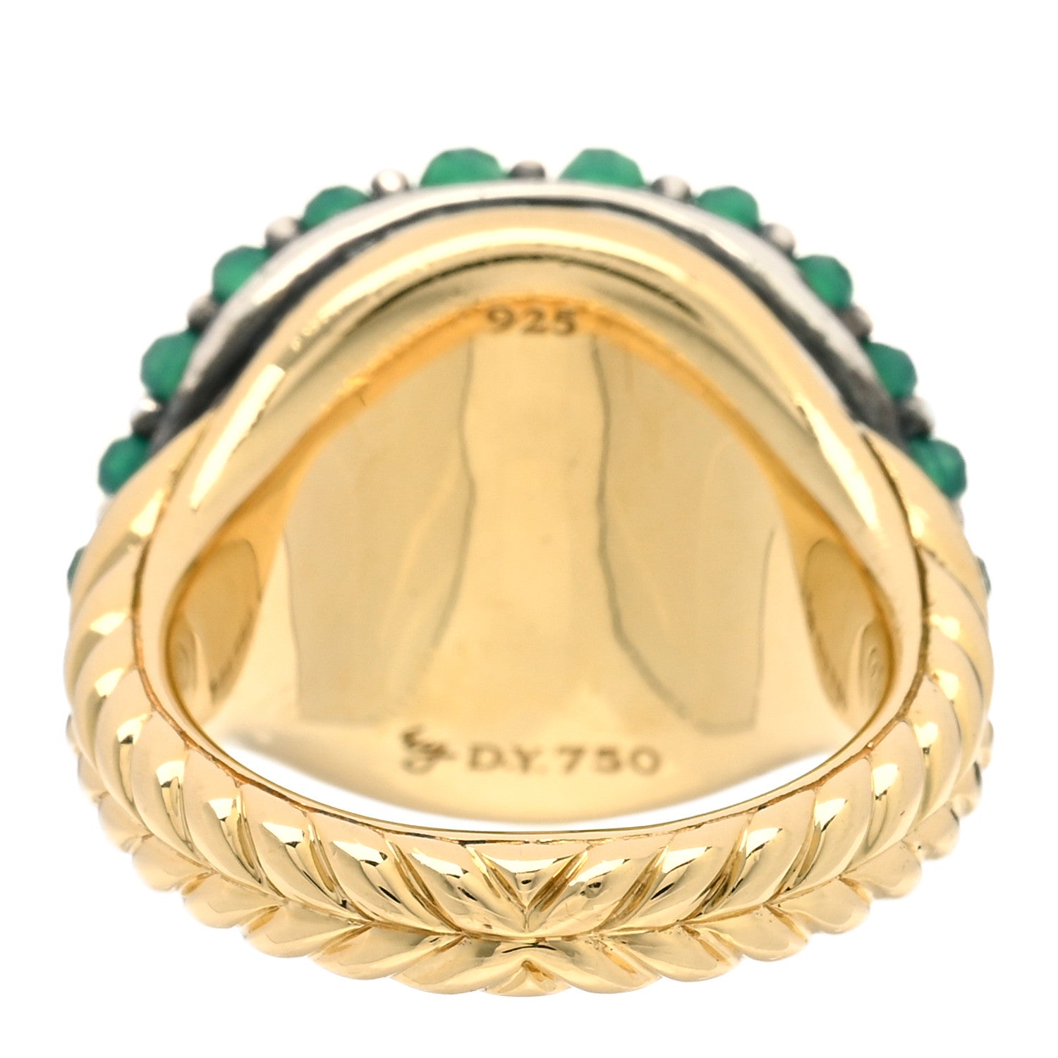 David Yurman 18K Yellow Gold Sterling Silver Green Onyx Osetra Pinky Ring 45 3.25 4 of 5