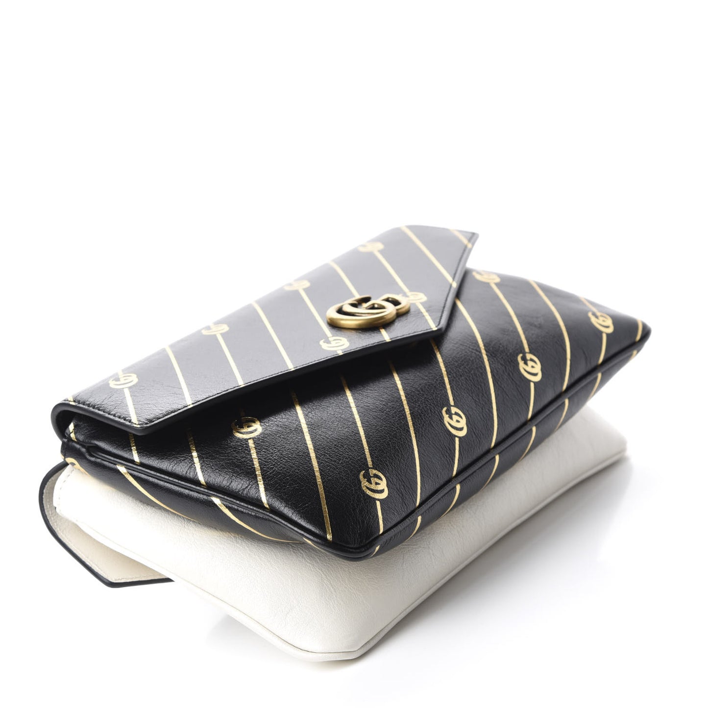 Calfskin Diagonal GG Medium Thiara Double Envelope Shoulder Bag Black White