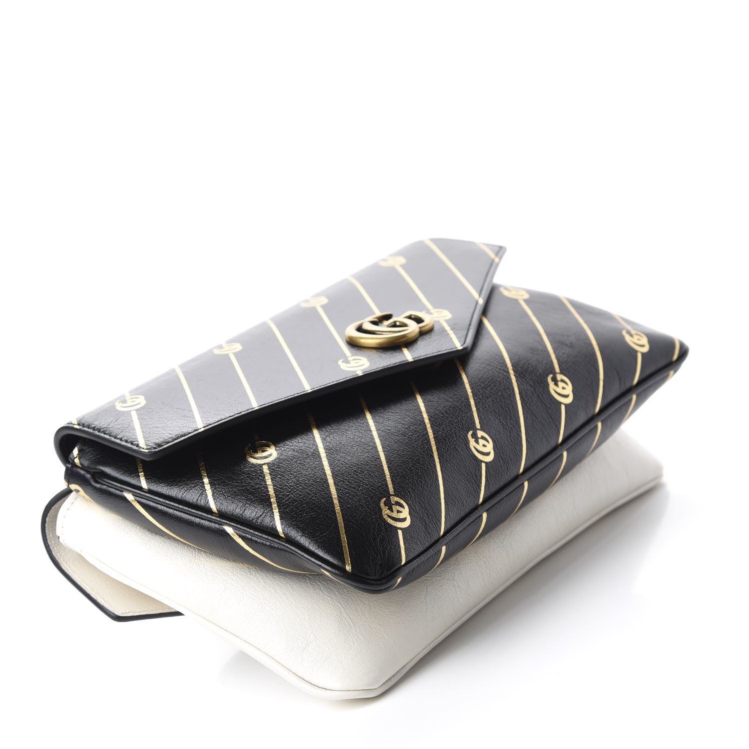 Gucci Calfskin Diagonal GG Medium Thiara Double Envelope Shoulder Bag Black White 4 of 12