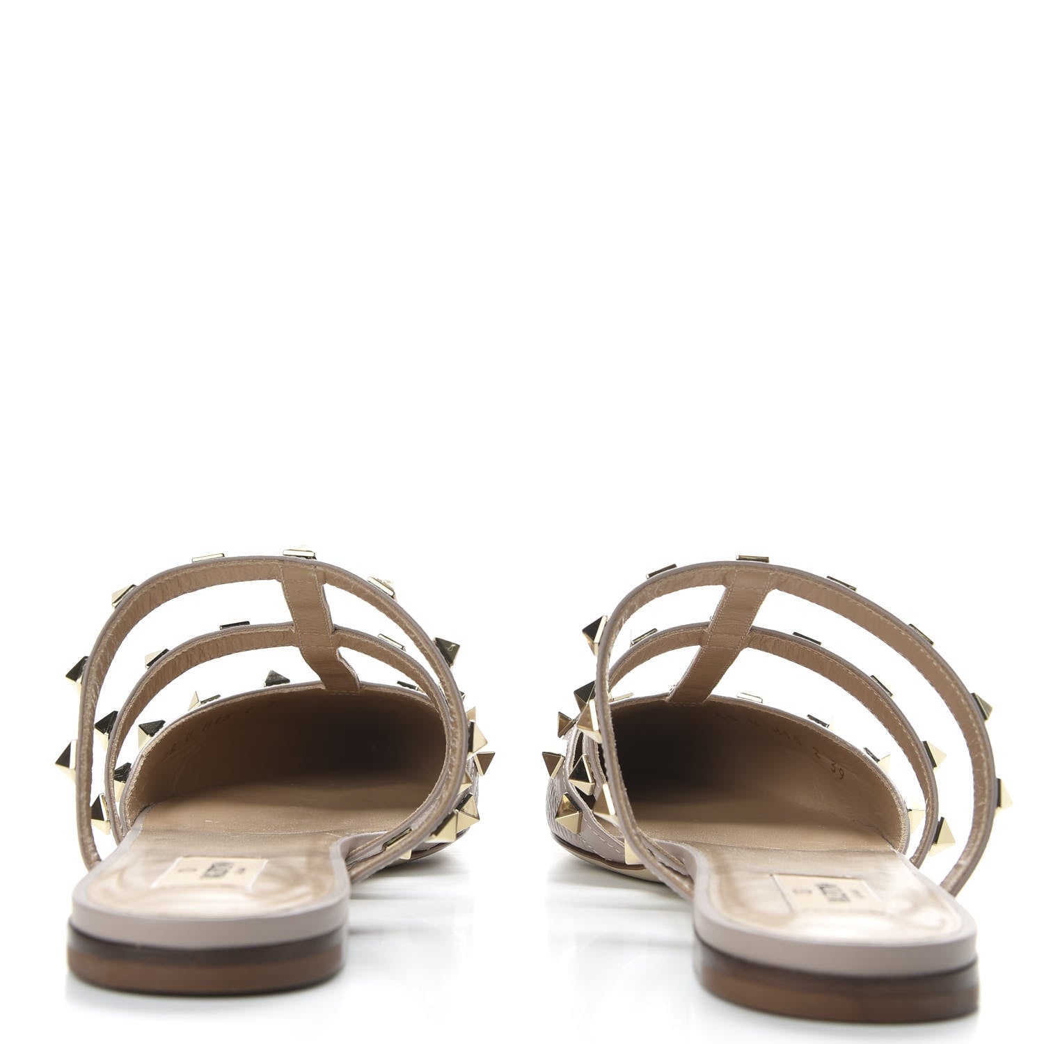 Valentino Garavani Pebbled Calfskin Rockstud Flat Cage Mules 39 Poudre 6 of 10
