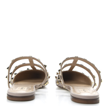 Valentino Garavani Pebbled Calfskin Rockstud Flat Cage Mules 39 Poudre 6 of 10