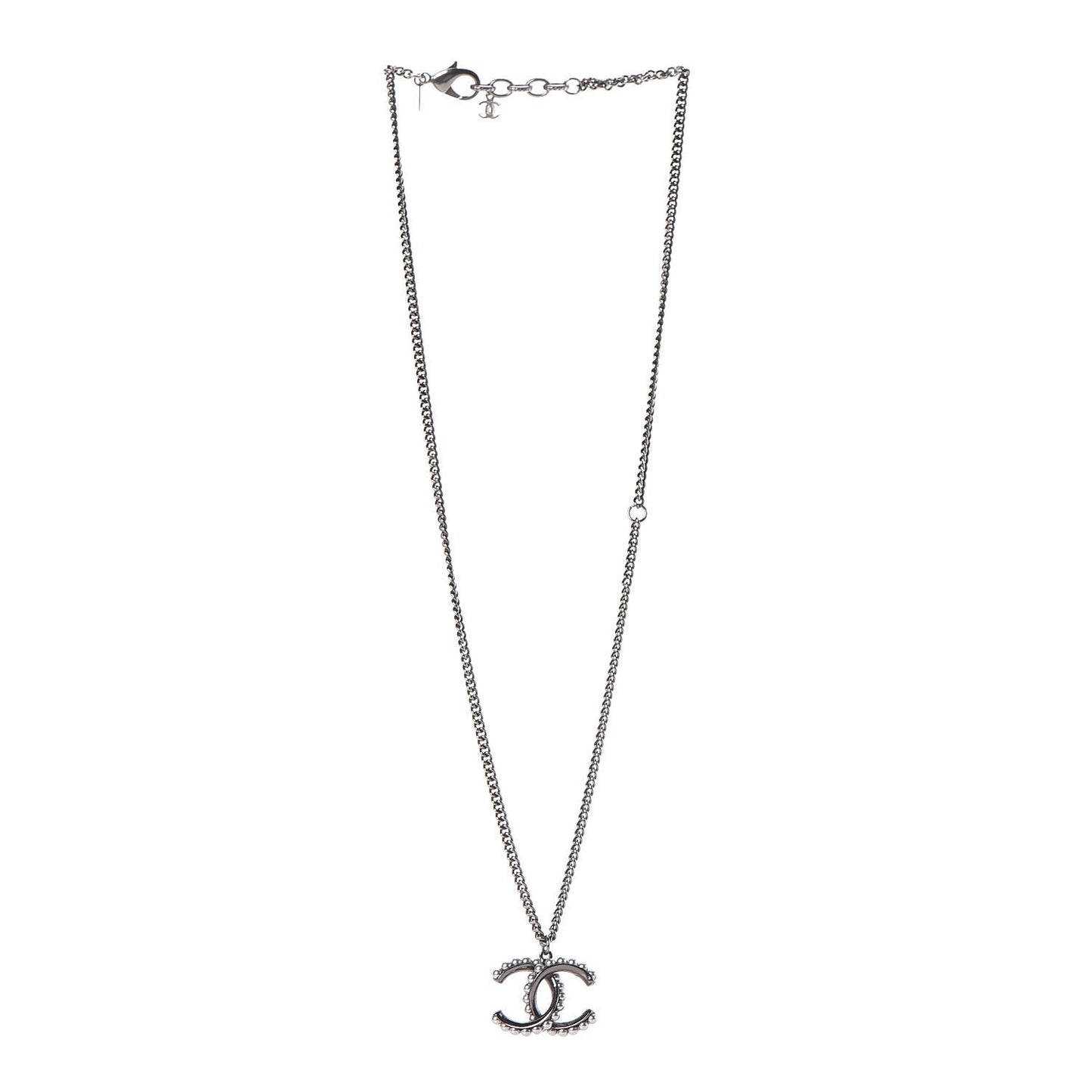 Pearl CC Pendant Necklace Silver