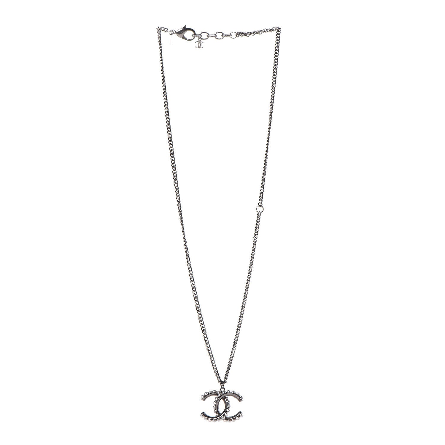 Chanel Pearl CC Pendant Necklace Silver 3 of 8