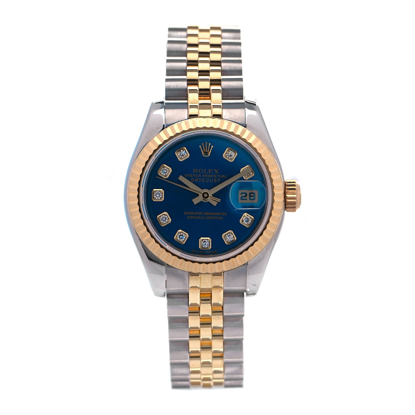 Stainless Steel 18K Yellow Gold Diamond 26mm Oyster Perpetual Datejust Watch Blue 179173