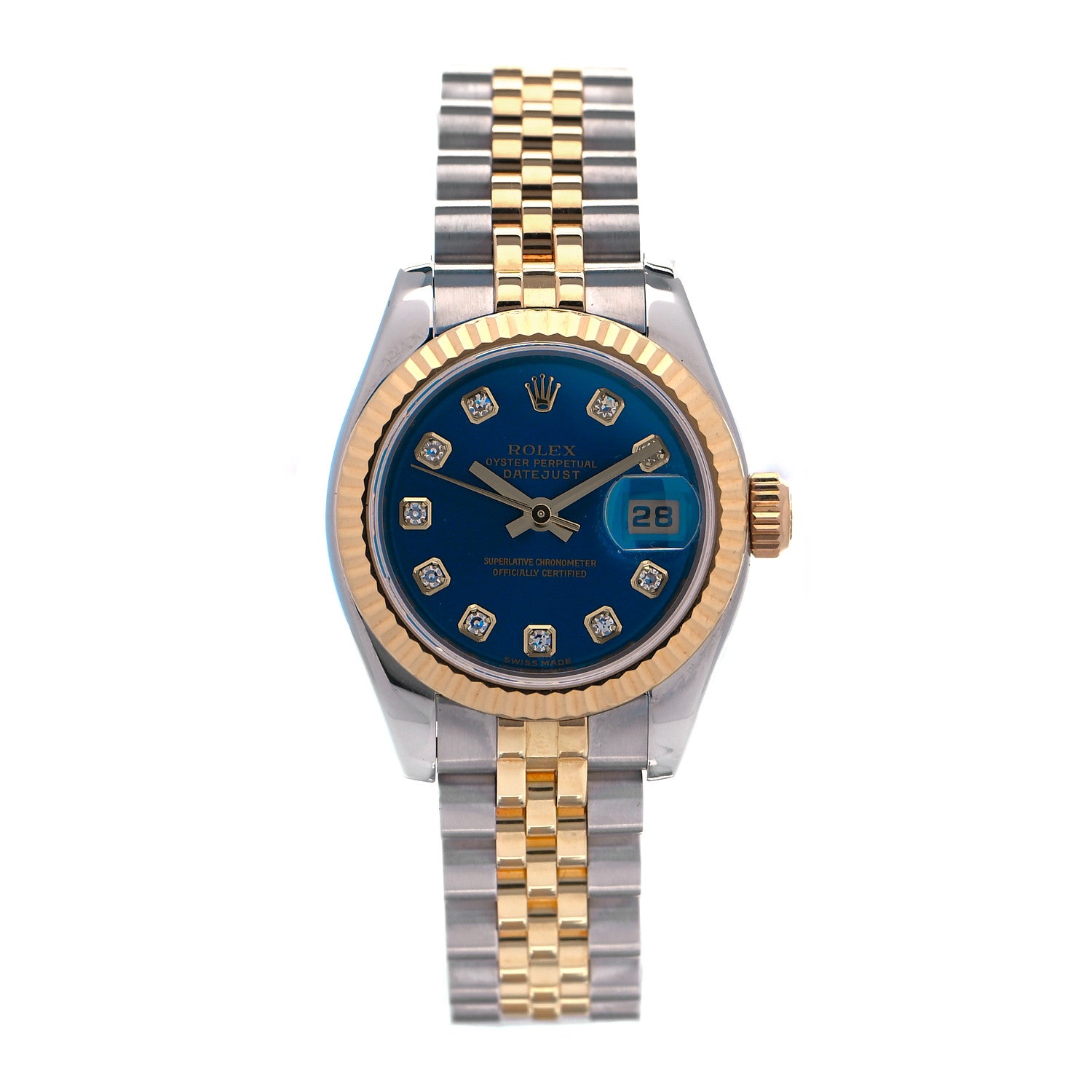 Rolex Stainless Steel 18K Yellow Gold Diamond 26mm Oyster Perpetual Datejust Watch Blue 179173 1 of 4